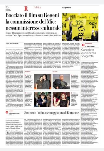 Bocciato il film doc su Giulio Regeni. Secondo Giuli non avrebbe interesse culturale 😬