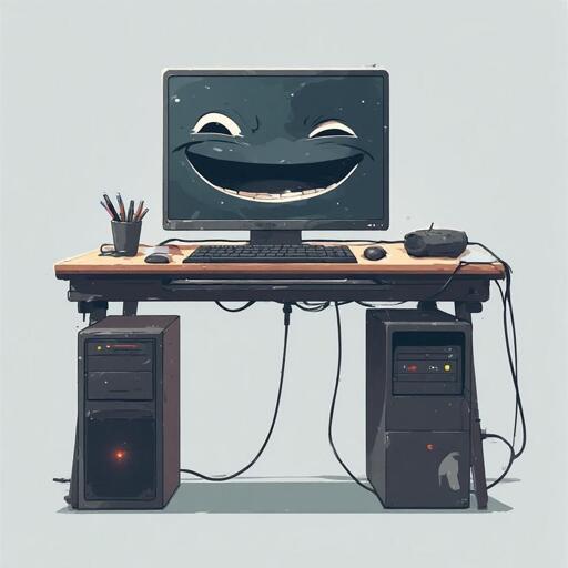 Un computer che sembra umano, sorride all'osservatore