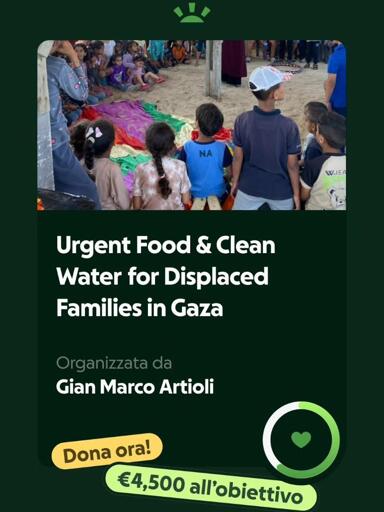 In the picture is possibile to see a group of people under a bridge In Gaza. The text says "urgent food & clean water for displaced families in Gaza"