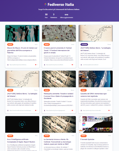 La pagina di Fedinews, con tutte le schede delle notizie pubblicate su feddit.it e citiverse.it