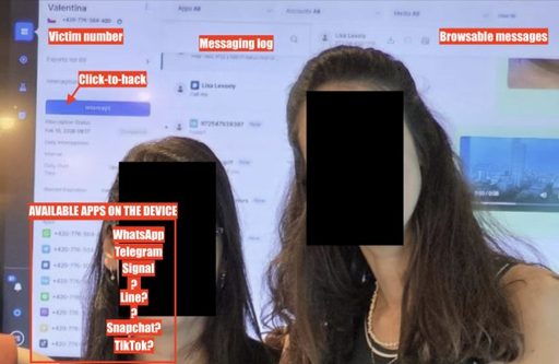 Il consulente legale di Paragon ha pubblicato oggi su Linkedin un'immagine che mostra il pannello di controllo dello spyware Paragon. Il pannello mostra un numero di telefono nella Repubblica Ceca, app, account, contenuti multimediali sul telefono, lo stato dell'intercettazione e i numeri estratti da varie app.