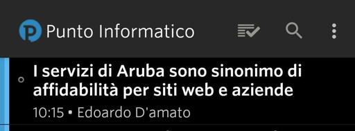 Articolo di punto informatico che titola "I servizi di Aruba sono sinonimo di affidabilità per siti web e aziende" 