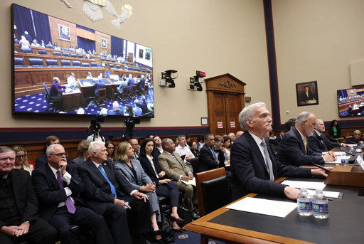 I rettori dei college testimoniano all'udienza della Camera sull'"antisemitismo" nel campus il 15 luglio 2025. Foto di Win McNamee/Getty Images.